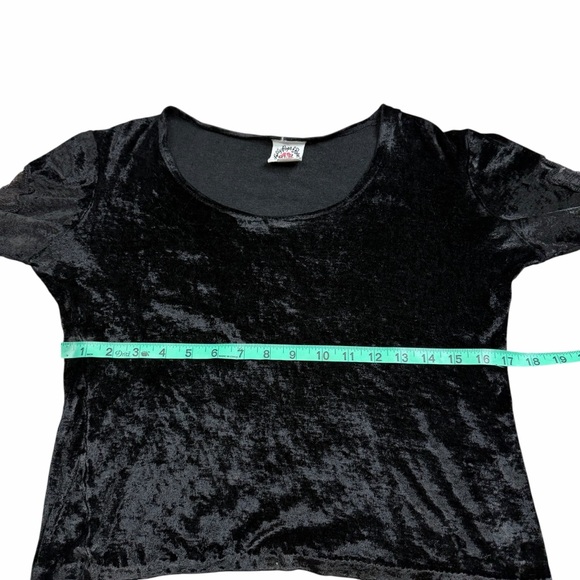 Lolly Pops & Roses Black Crushed Velour Embroidered 3/4 Sleeve Blouse - Large - Picture 12 of 16